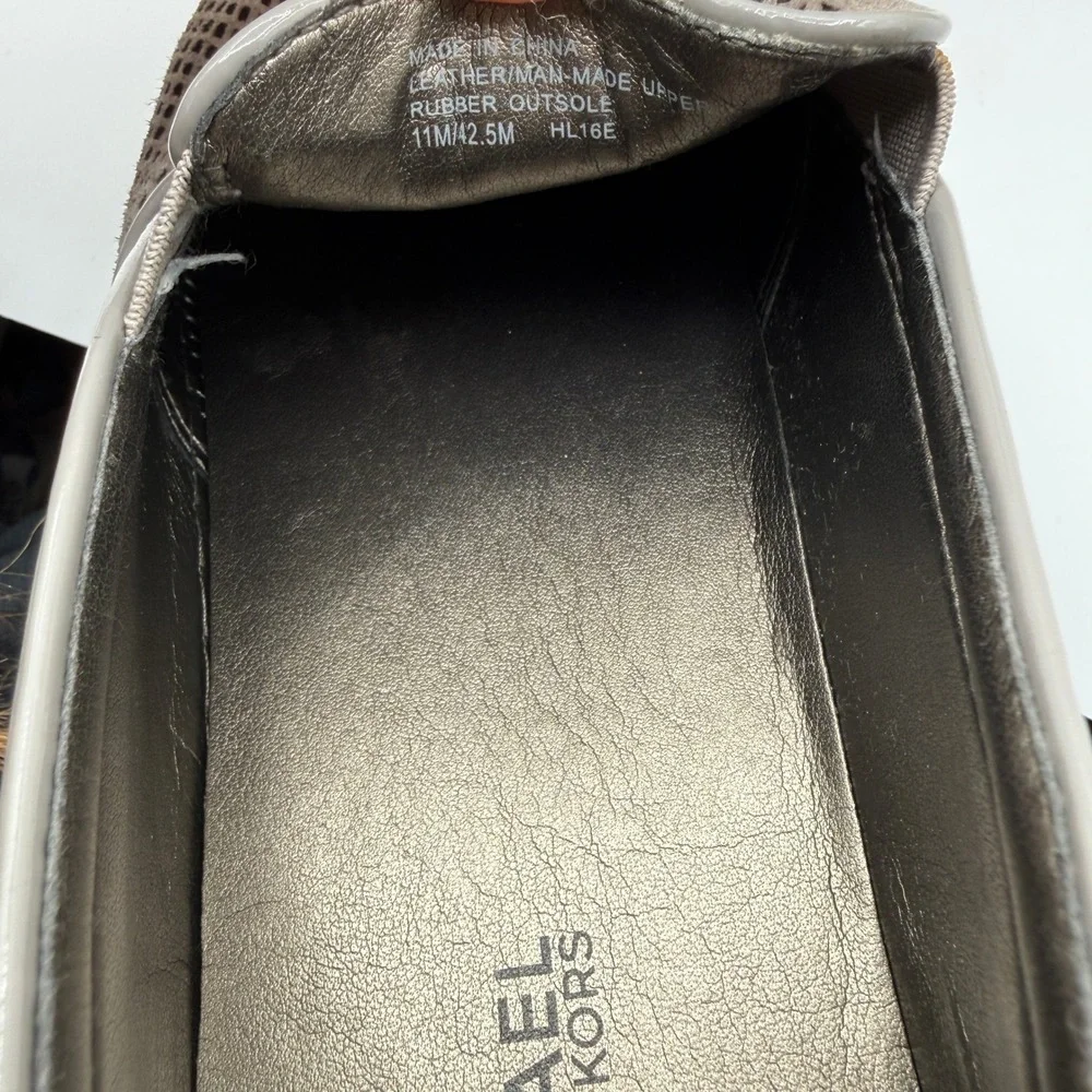 Michael Kors Slip On Sneakers Women 11 Taupe Gray Perforated Patent Leather Flat